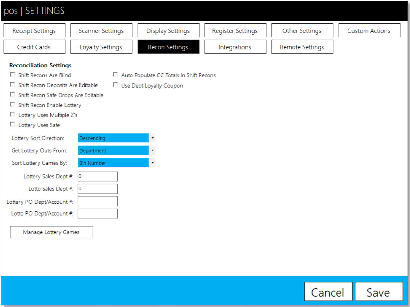 Recon Settings in POS