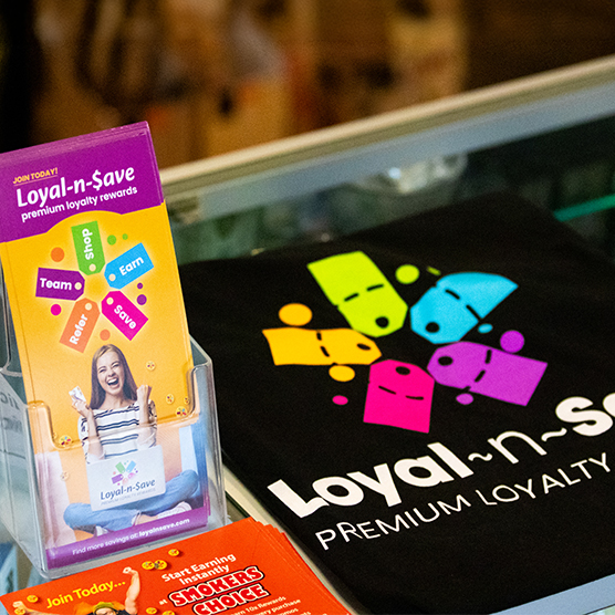 Loyal-n-save Promo Display on a Store Counter